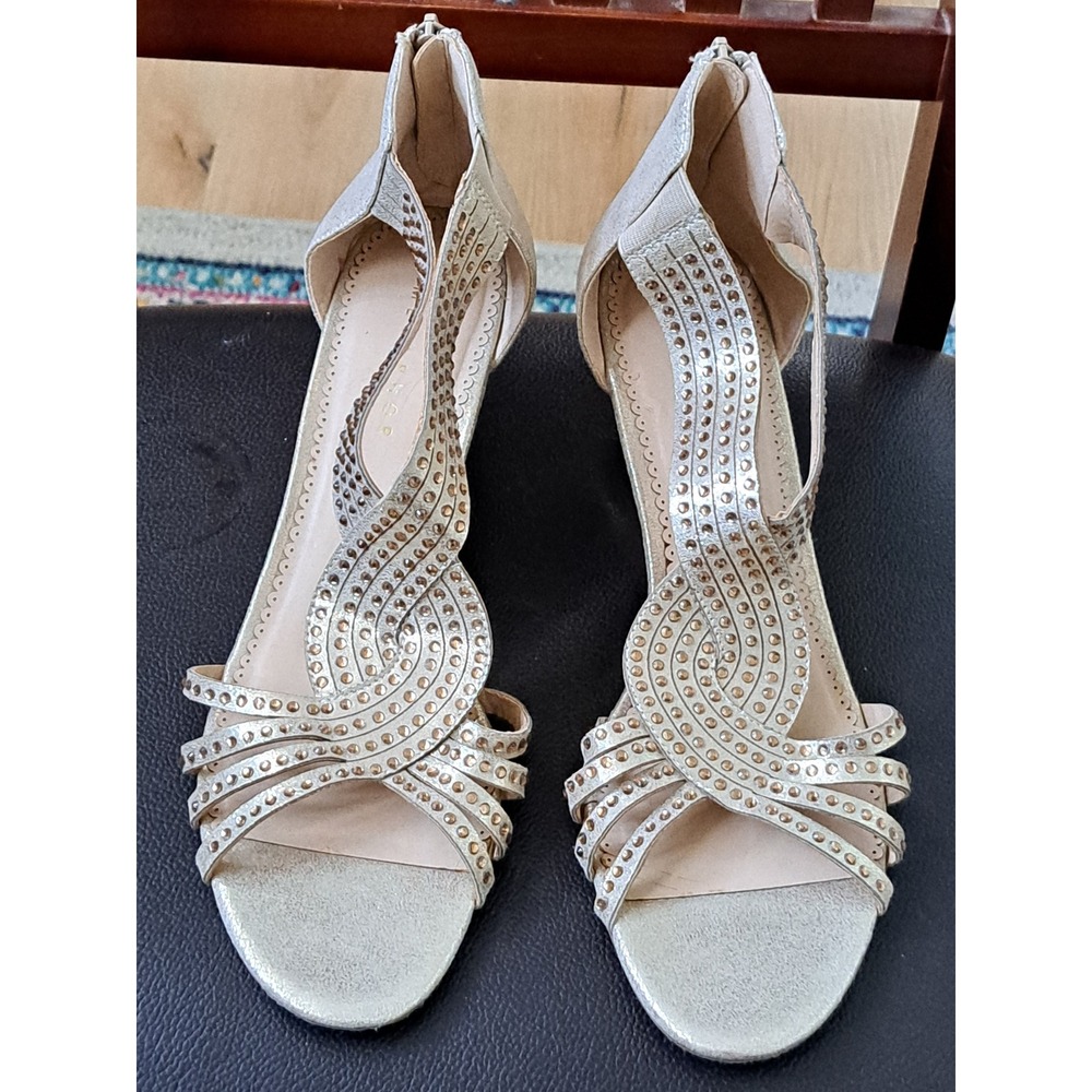 Metaphor Gold Glitz Wedge Sandal, Size 11
